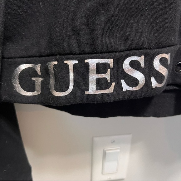 Y2K Guess Black Cropped Hooded Sweater Guess Spellout Size Medium - Picture 3 of 5